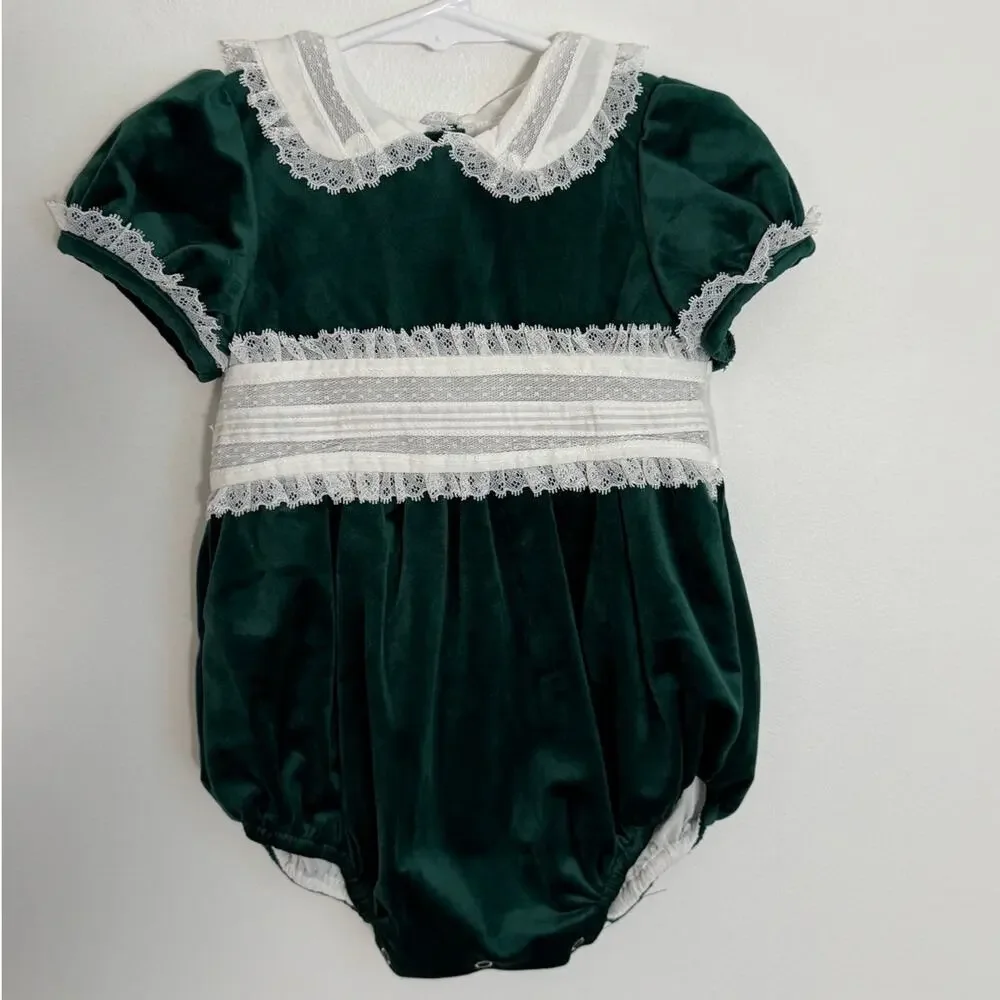 Lulu Bebe Green Velvet Bubble NWT $66 size 24 mo